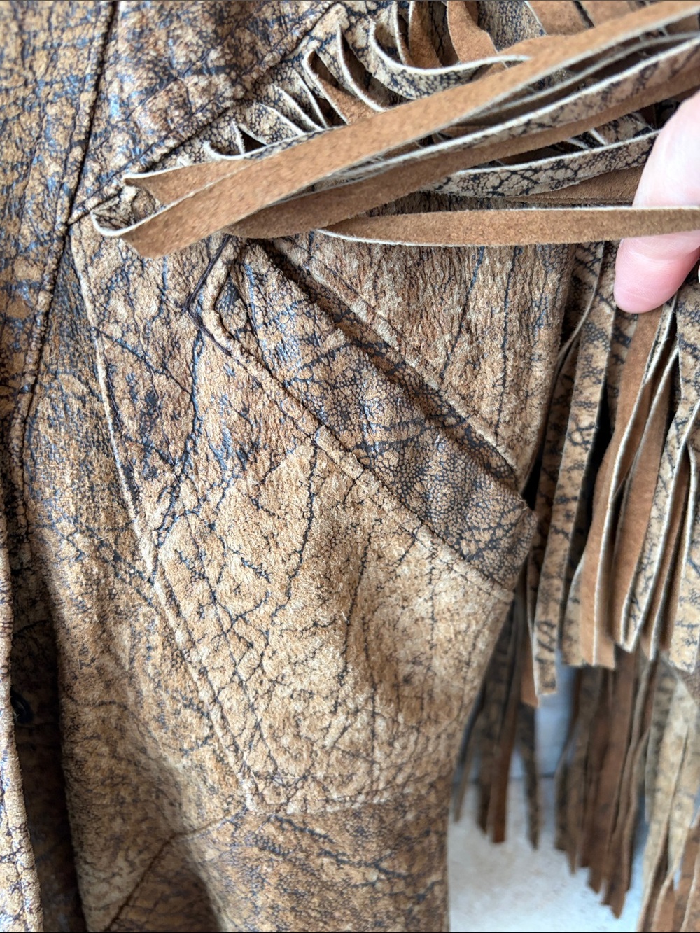 1980s Western Fringe Leather Jacket Cropped Boho Cowgirl Chic - Picture 14 of 16